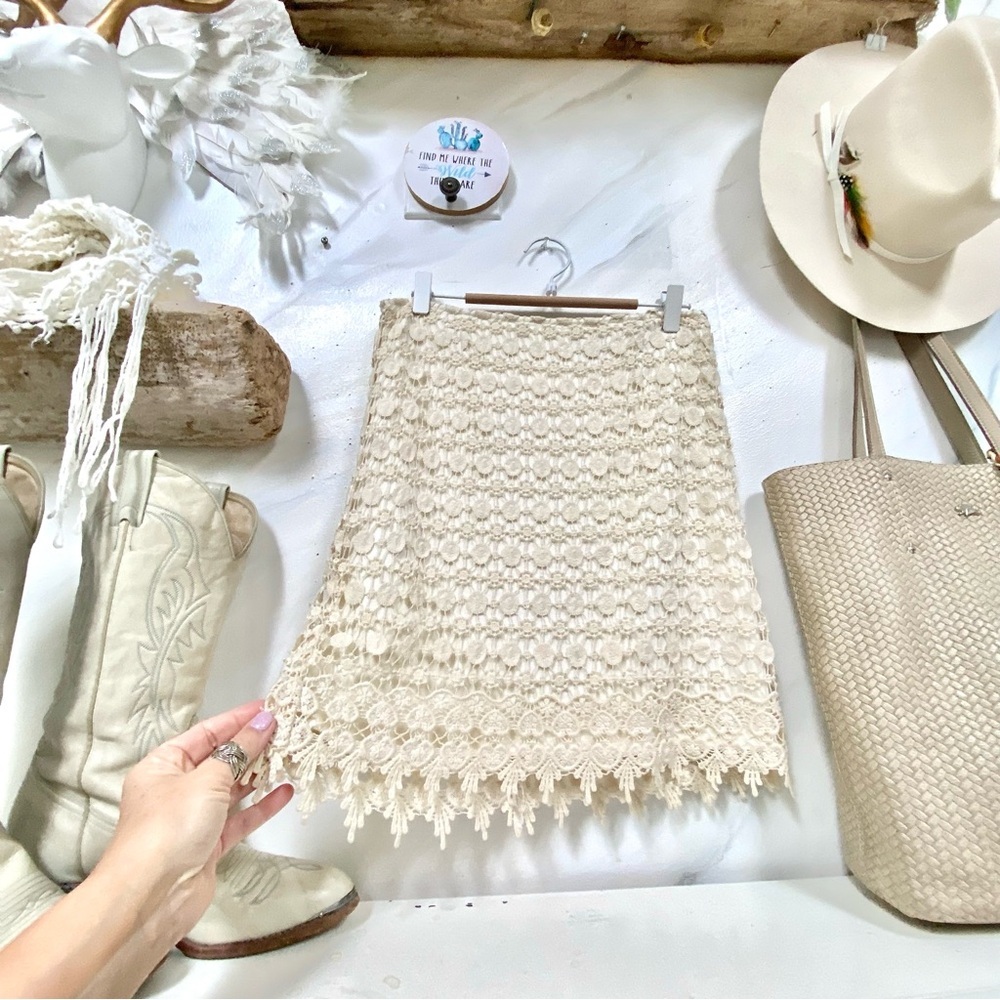 Beautiful Crochet/lace boho skirt w shabby chic resort vacay party vibe